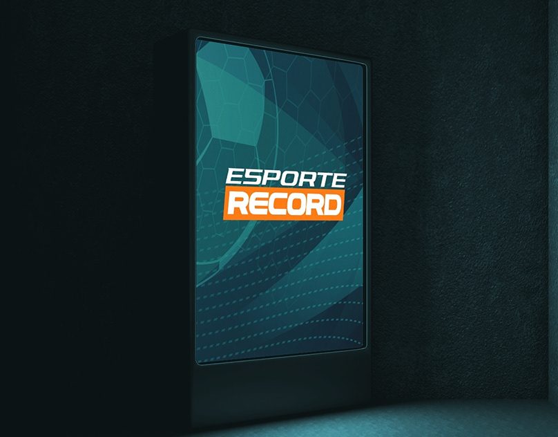 Painel iluminado com a marca Esporte Record